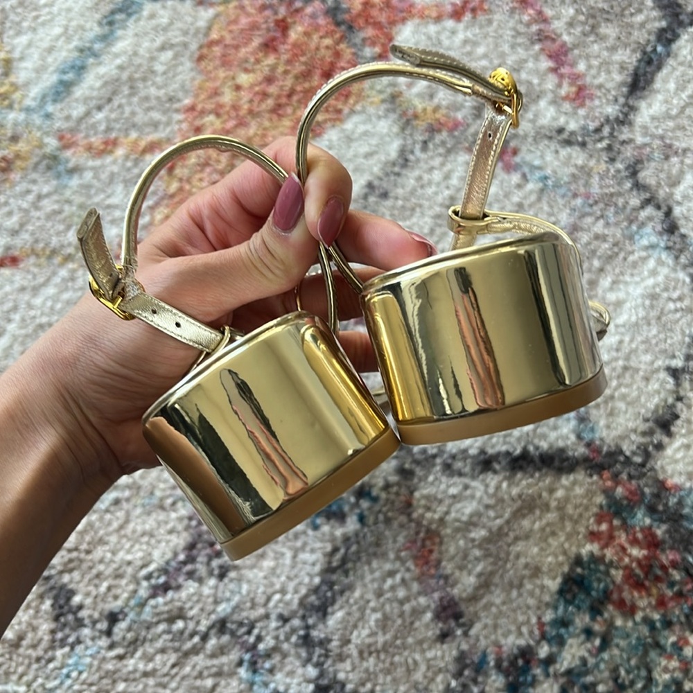 Stuart Weitzman Soire Metallic Gold Block Heels -… - image 5